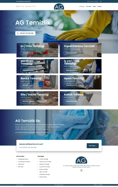 AG Temizlik web sitesi masaüstü görünümü