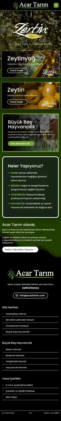 Acar Tarım web sitesi mobil görünümü
