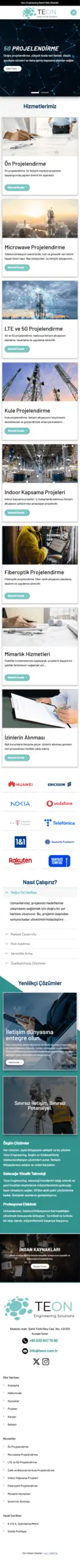 Teon web sitesi mobil görünümü