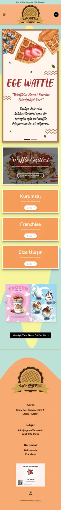 Ege Waffle web sitesi mobil görünümü