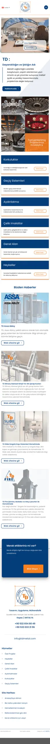 TD Mühendislik web sitesi mobil görünümü