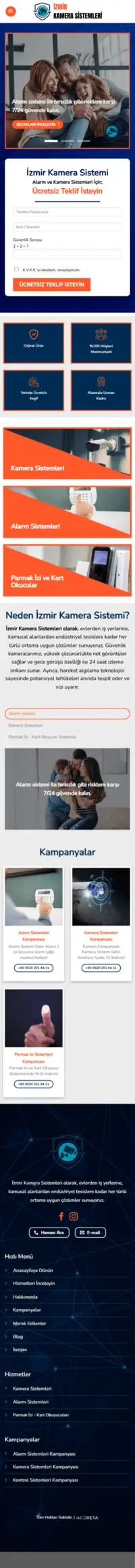 İzmir Kamare Sistemleri web sitesi mobil görünümü
