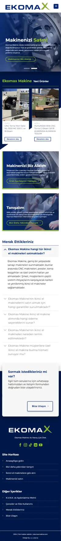 Ekomax web sitesi mobil görünümü