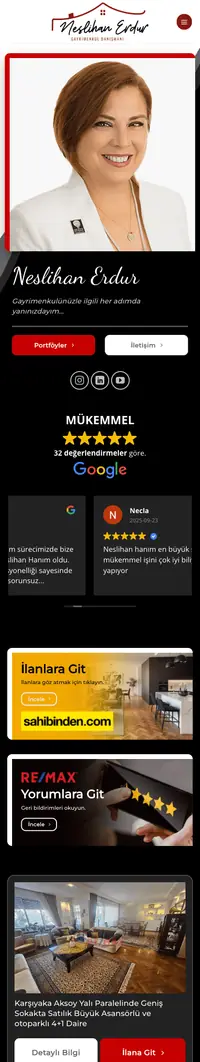 Neslihan Erdur web sitesi mobil görünümü