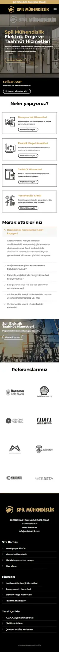 Spil Mühendislik web sitesi mobil görünümü
