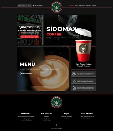 Sidomax Coffee web sitesi masaüstü görünümü