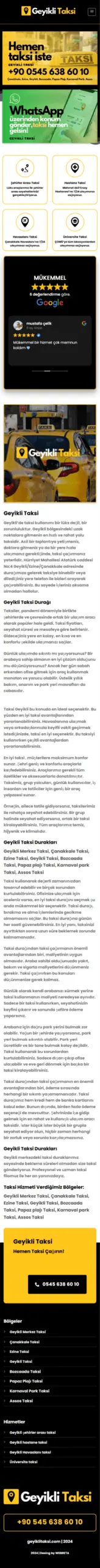 Geyikli Taksi web sitesi mobil görünümü