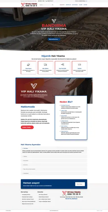 Vıp Halı Yıkama web sitesi masaüstü görünümü