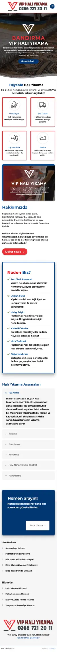 Vıp Halı Yıkama web sitesi mobil görünümü