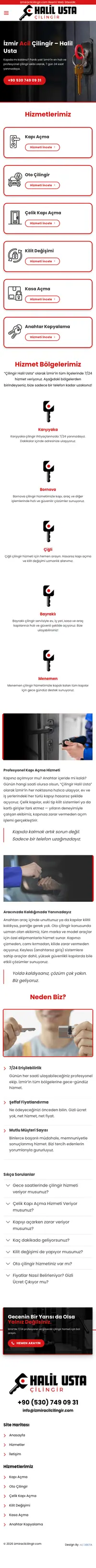 Çilingir Halil Usta web sitesi mobil görünümü