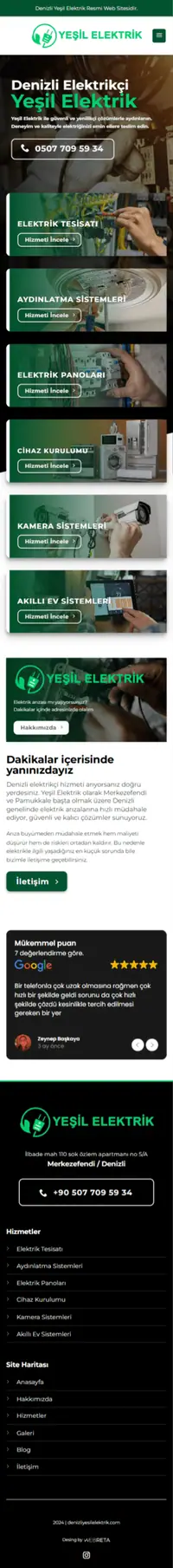 Yeşil Elektrik web sitesi mobil görünümü