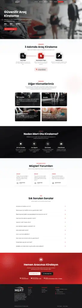 Mert Rent a Car web sitesi masaüstü görünümü