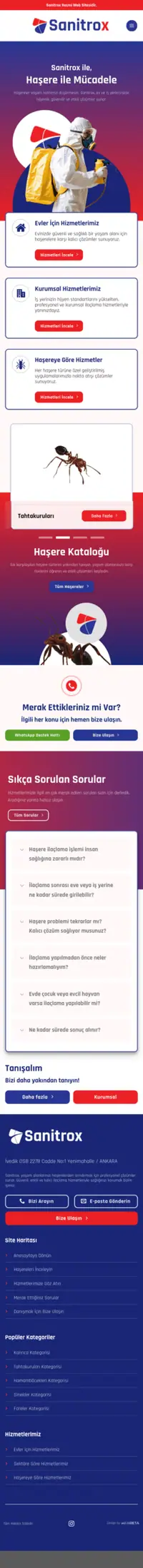 Sanitrox web sitesi mobil görünümü