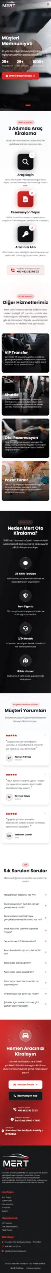 Mert Rent a Car web sitesi mobil görünümü