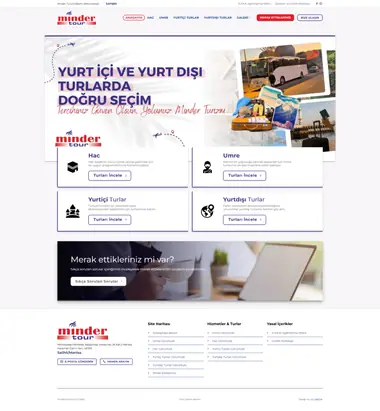 Minder Turizm web sitesi masaüstü görünümü