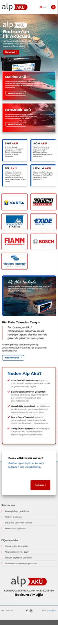 Alp Akü web sitesi mobil görünümü
