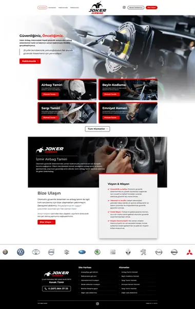 Joker Airbag web sitesi masaüstü görünümü