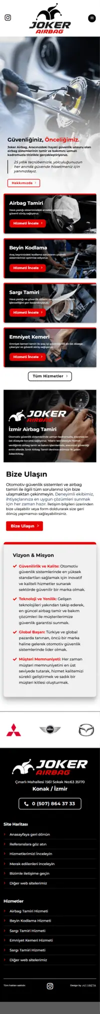 Joker Airbag web sitesi mobil görünümü