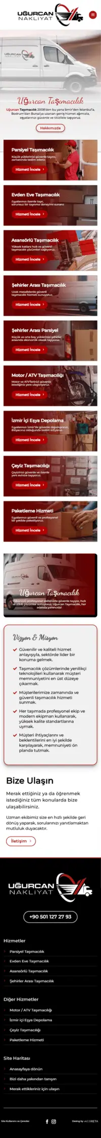Uğurcan Taşımacılık web sitesi mobil görünümü