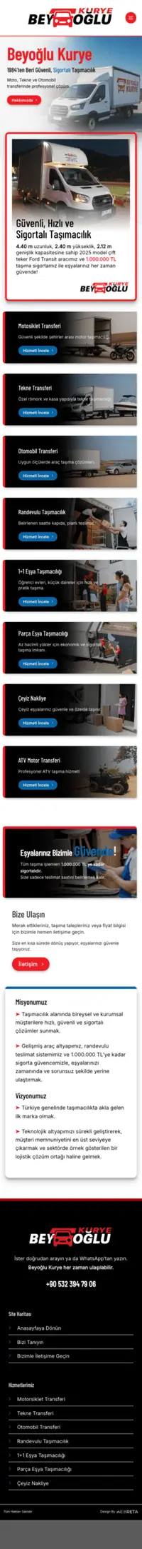 Beyoğlu Kurye web sitesi mobil görünümü