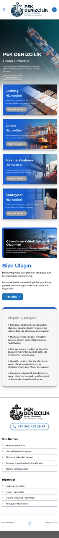 Pek Denizcilik web sitesi mobil görünümü