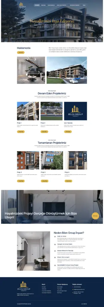 Bilen Group web sitesi masaüstü görünümü