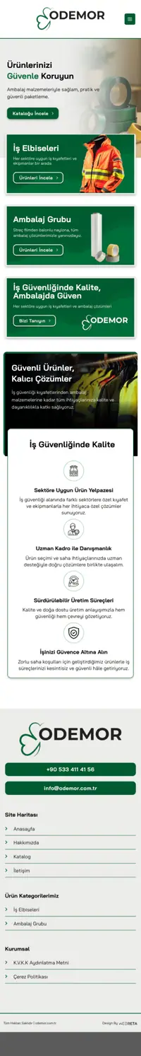 Odemor web sitesi mobil görünümü