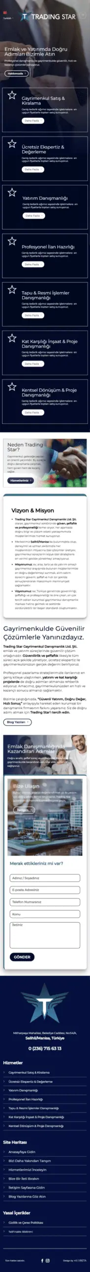 Trading Star web sitesi mobil görünümü