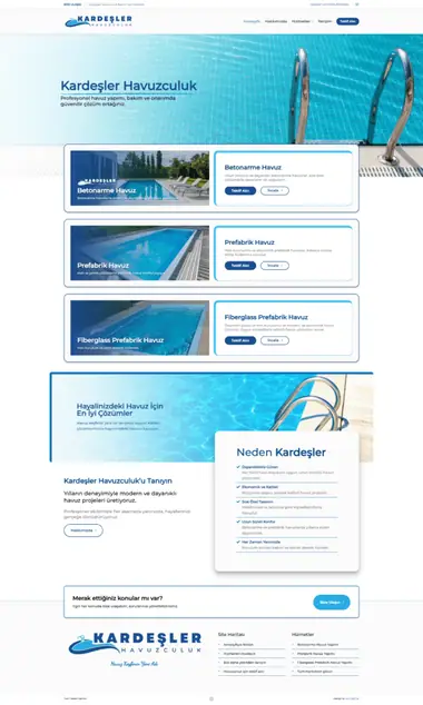 Kardeşler Havuzculuk web sitesi masaüstü görünümü