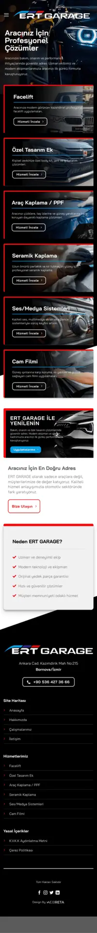 Ert Garage web sitesi mobil görünümü