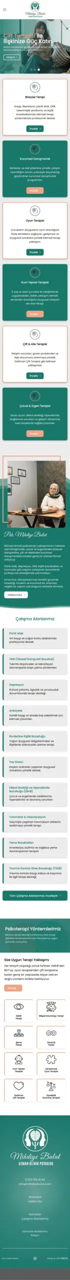 Psikolog Mihdiye Bulut web sitesi mobil görünümü