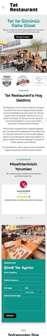 Tat Restaurant web sitesi mobil görünümü