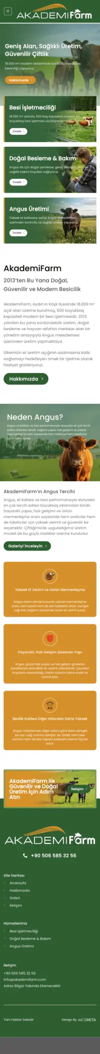 Akademi Farm web sitesi mobil görünümü