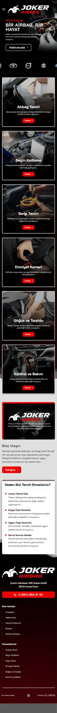 İzmir Air Bag web sitesi mobil görünümü