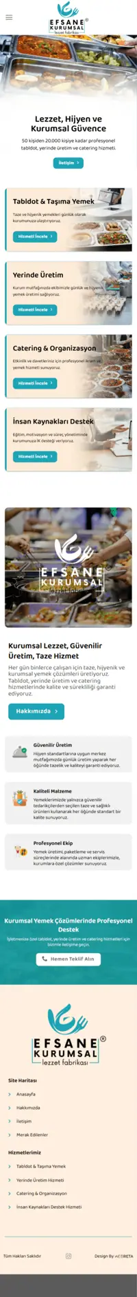 Efsane Kurumsal Lezzet web sitesi mobil görünümü