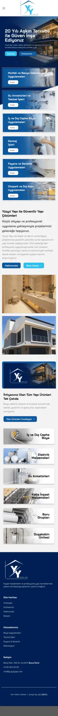 Yüzyıl Yapı web sitesi mobil görünümü