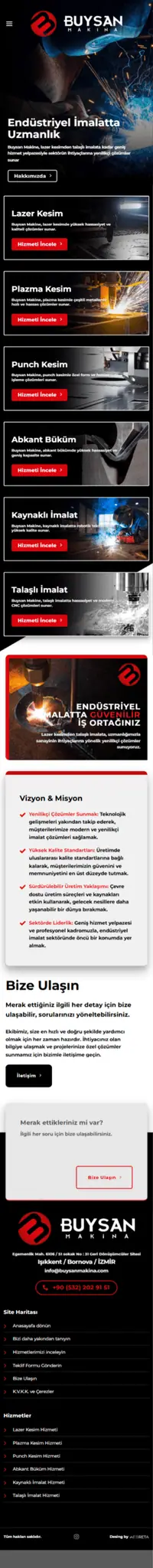 Buysan Makina web sitesi mobil görünümü