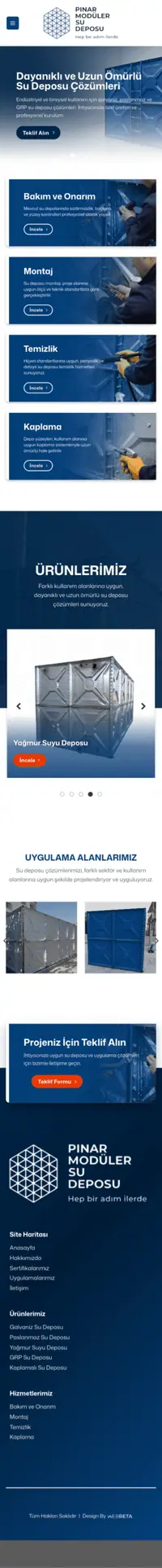 Pınar Depo web sitesi mobil görünümü