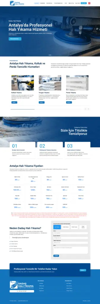 Antalya Dadaş Halı Yıkama web sitesi masaüstü görünümü