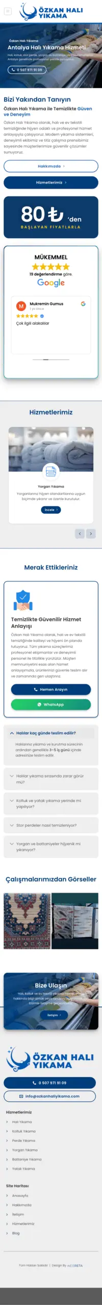 Antalya Dadaş Halı Yıkama web sitesi mobil görünümü