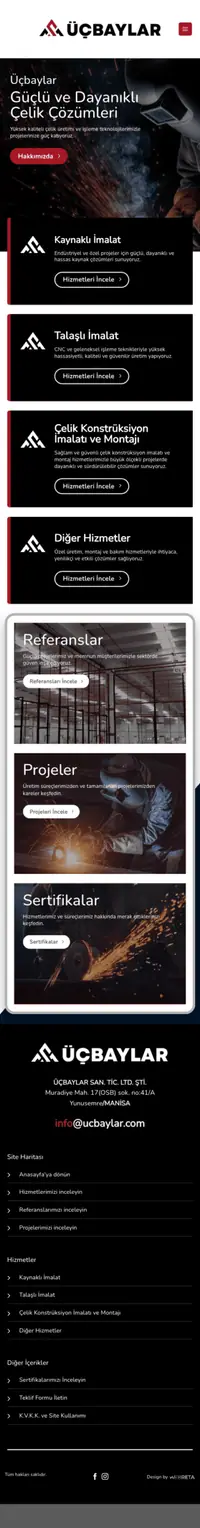 Üçbaylar web sitesi mobil görünümü