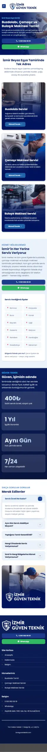 İzmir Güven Teknik web sitesi mobil görünümü