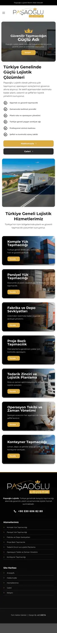 Paşaoğlu Lojistik web sitesi mobil görünümü