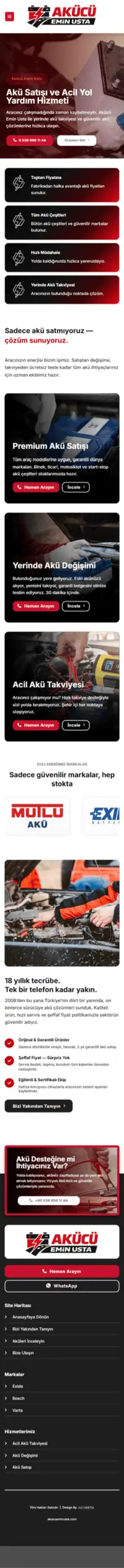 Vizyon Akü web sitesi mobil görünümü