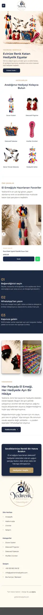 Yedirenk Hediyelik web sitesi mobil görünümü