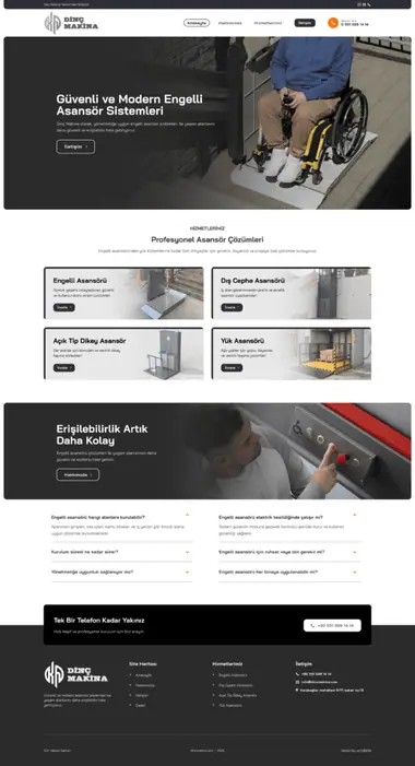 Dinç Makina web sitesi masaüstü görünümü