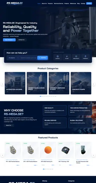 RS-Mega web sitesi masaüstü görünümü